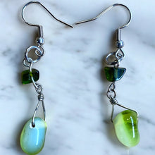 Load image into Gallery viewer, Upcycled repurposed beautiful vintage green glass bead earrings