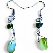Load image into Gallery viewer, Upcycled repurposed beautiful vintage green glass bead earrings