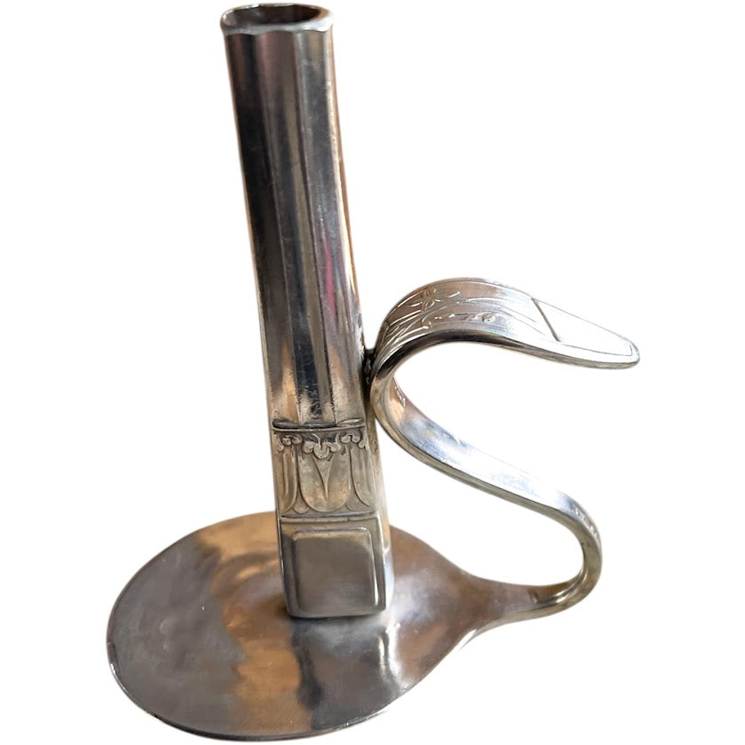 Beautiful upcycled silver plated Victorian era steampunk style bud vase handmade from vintage cutlery