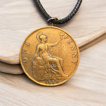 Load image into Gallery viewer, Upcycled & repurposed 1899 English penny coin pendant necklace