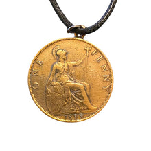 Load image into Gallery viewer, Upcycled & repurposed 1899 English penny coin pendant necklace