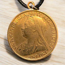 Load image into Gallery viewer, Upcycled & repurposed 1899 English penny coin pendant necklace