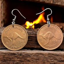 Load image into Gallery viewer, Upcycled & repurposed 1962 Australian penny coin earrings