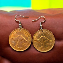 Load image into Gallery viewer, Upcycled & repurposed 1964 Australian penny coin earrings