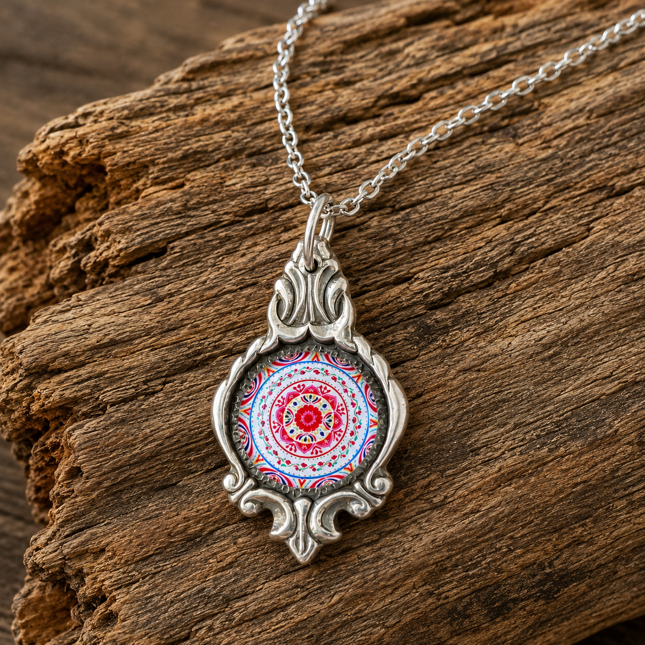 Mandala Pendant Necklace | Handcrafted Reclaimed Silver-Plated Spoon Jewellery