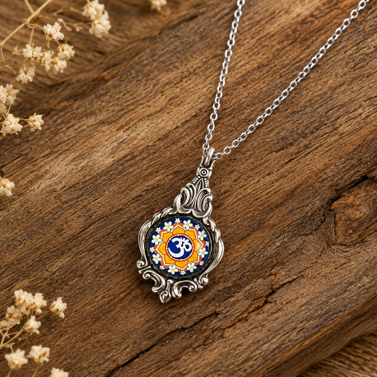 Om Mandala Pendant Necklace | Handcrafted Reclaimed Silver-Plated Spoon Jewellery