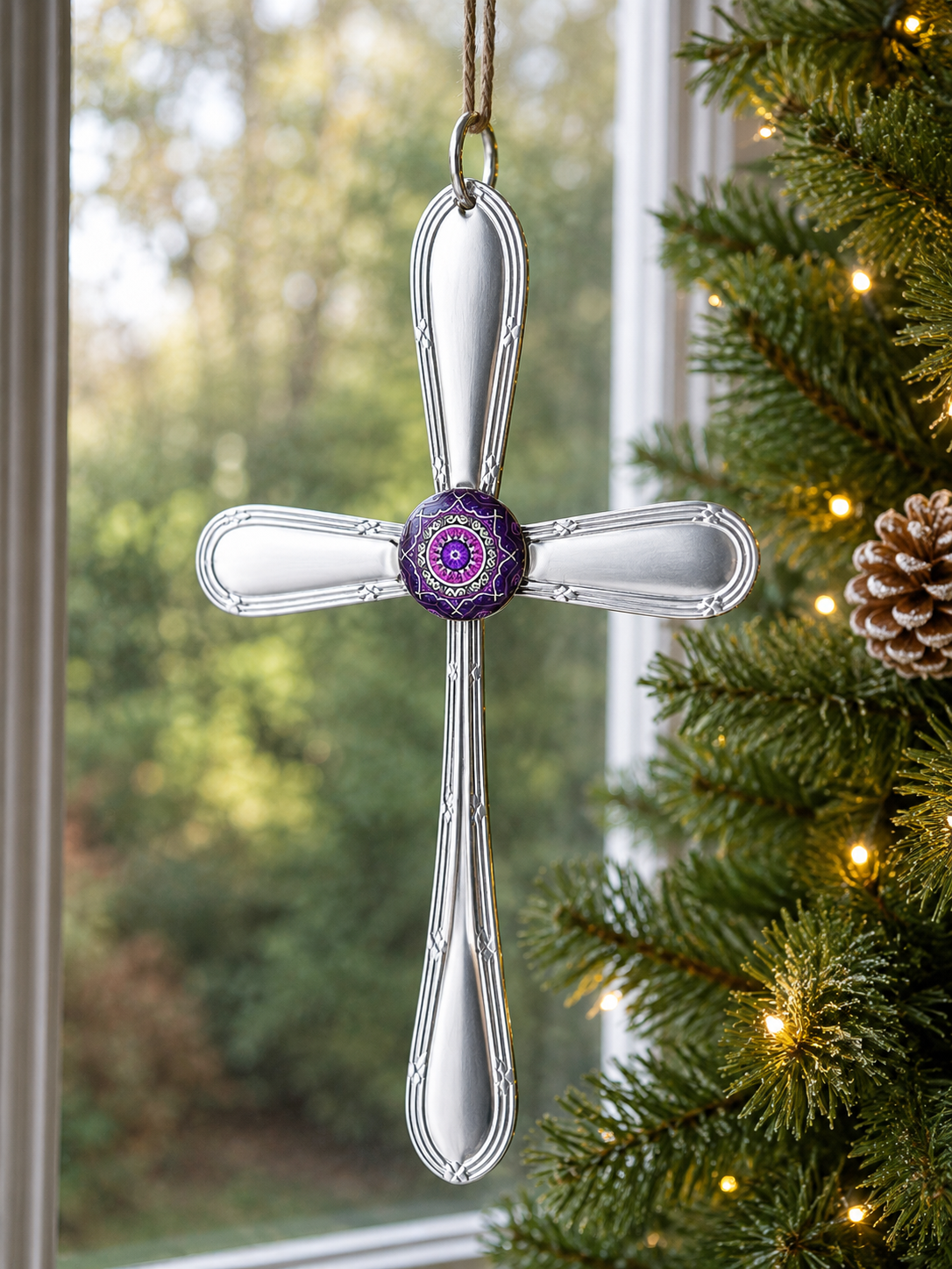 Silver Plate Cutlery Cross Ornament | Handcrafted Vintage Silver Plate Art