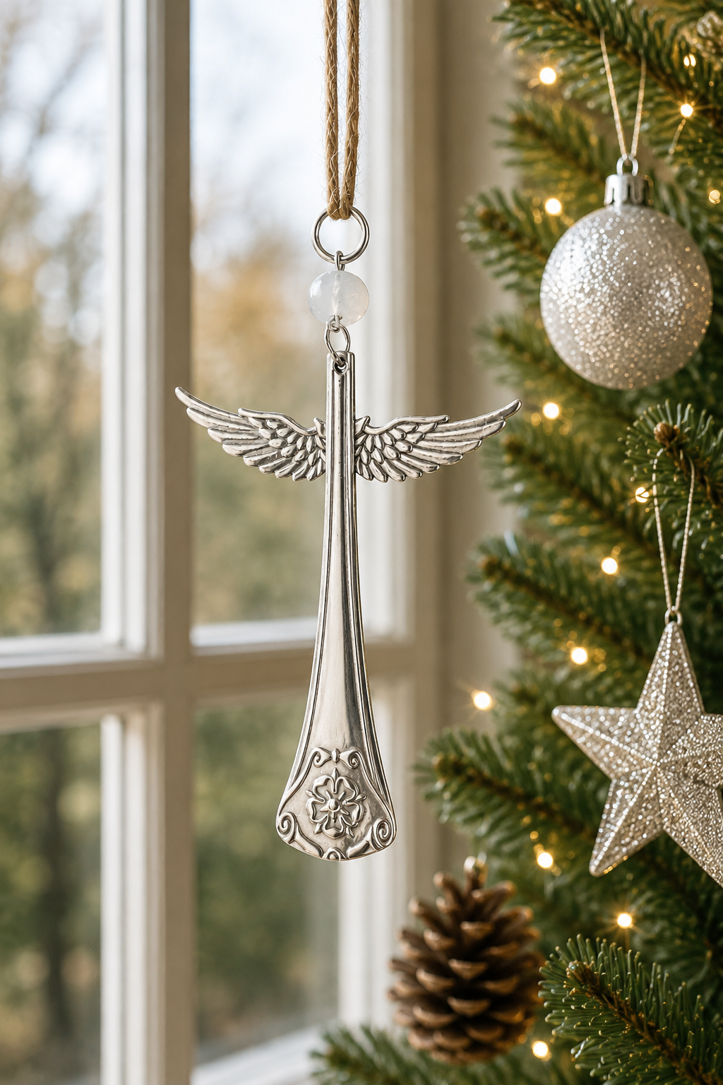 Silver Plate Guardian Angel Ornament | Handcrafted Vintage Cutlery Art