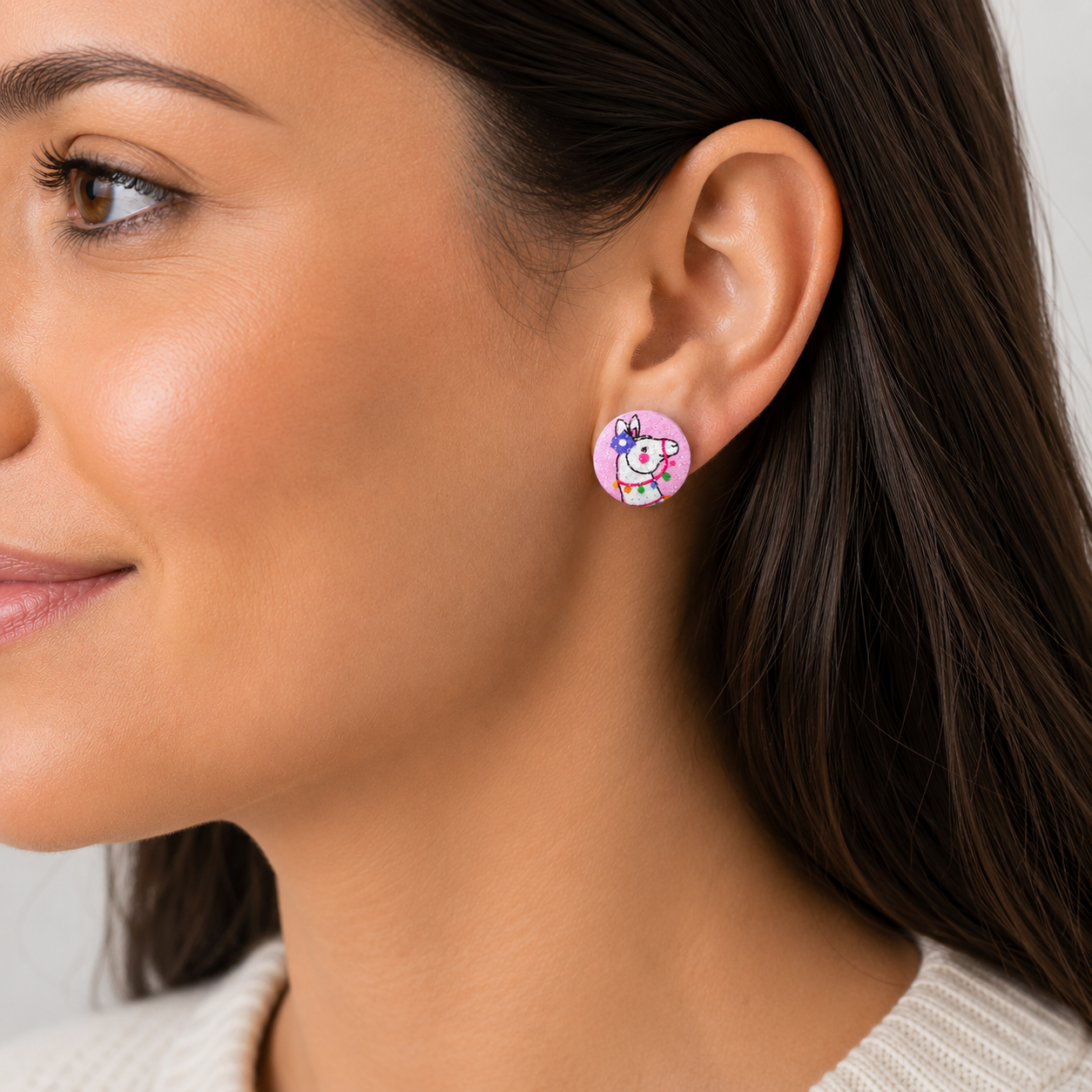 Pink Sparkly Alpaca Stud Earrings | Handcrafted Upcycled Fabric Jewellery