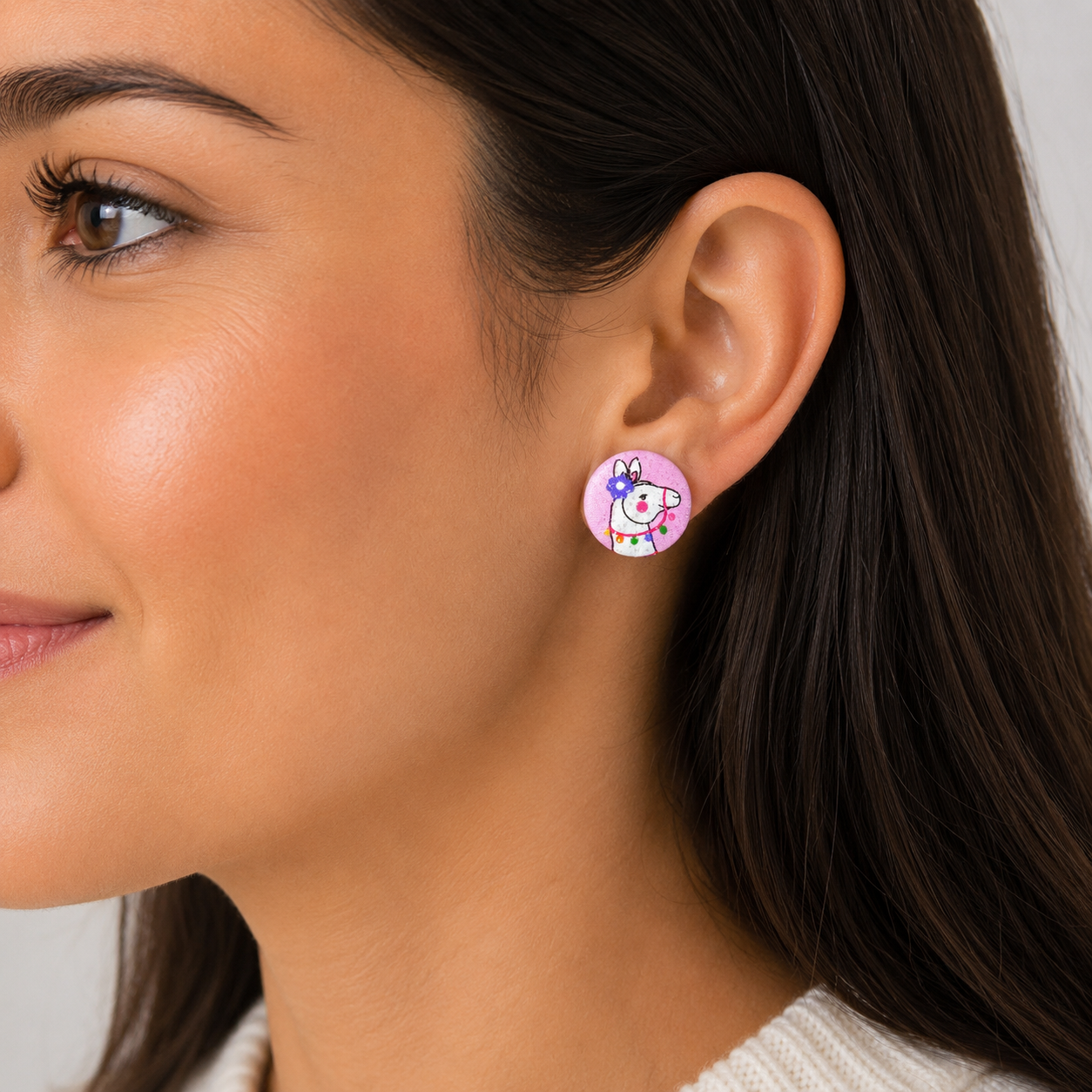 Pink Sparkly Alpaca Stud Earrings | Handcrafted Upcycled Fabric Jewellery