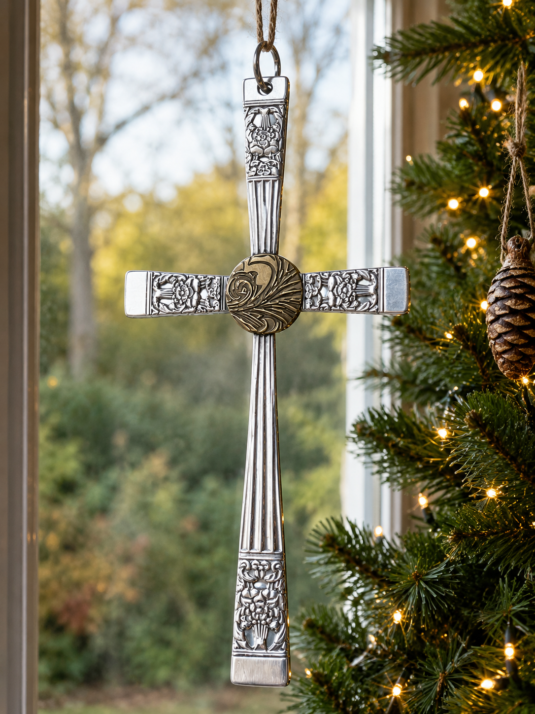 Silver Plate Cutlery Cross Ornament | Handcrafted Vintage Silver Plate Art