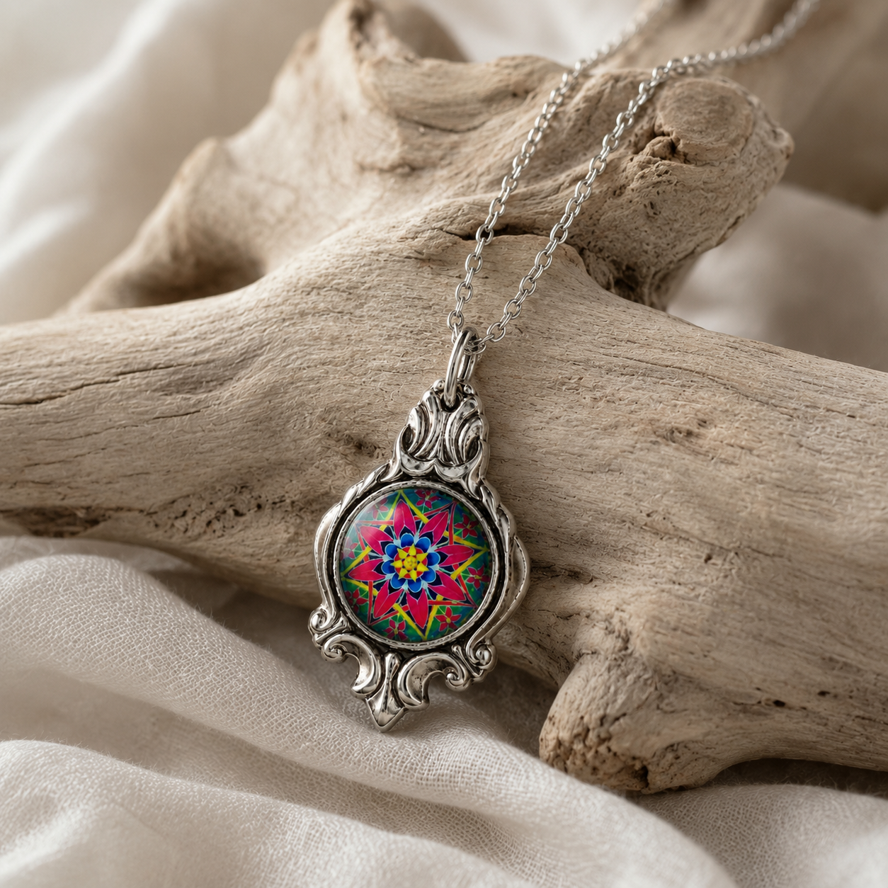 Kaleidoscope Pendant Necklace | Handcrafted Reclaimed Silver Plated Jewellery