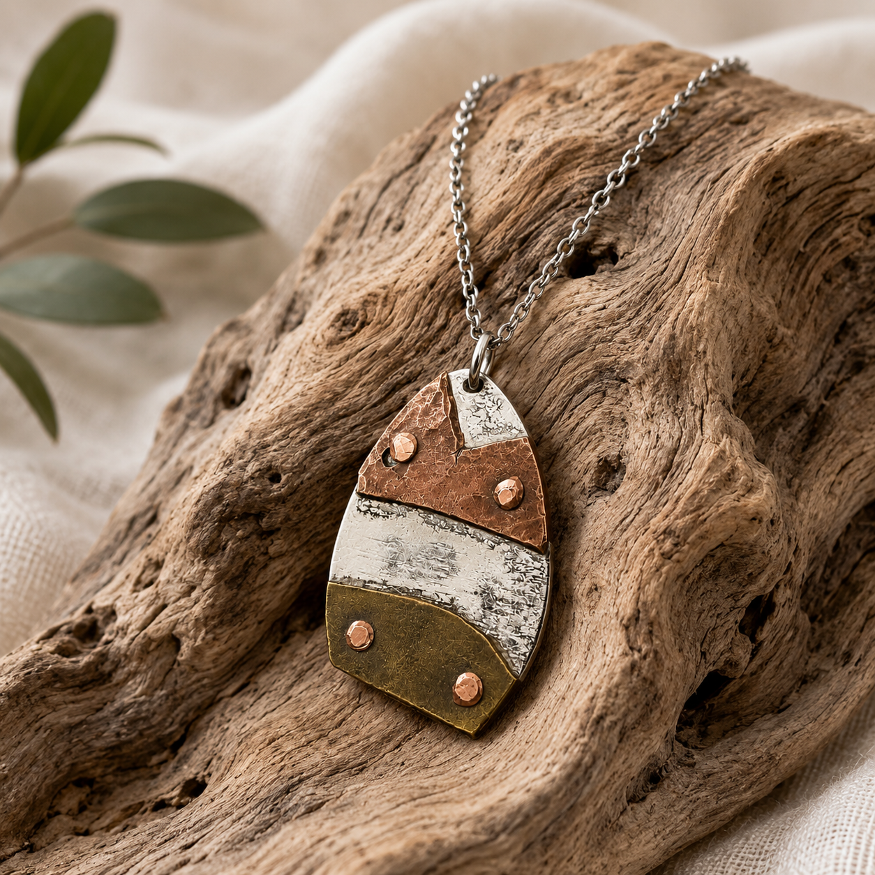 Abstract Mixed Metal Pendant Necklace | Handcrafted Reclaimed Metal Jewellery