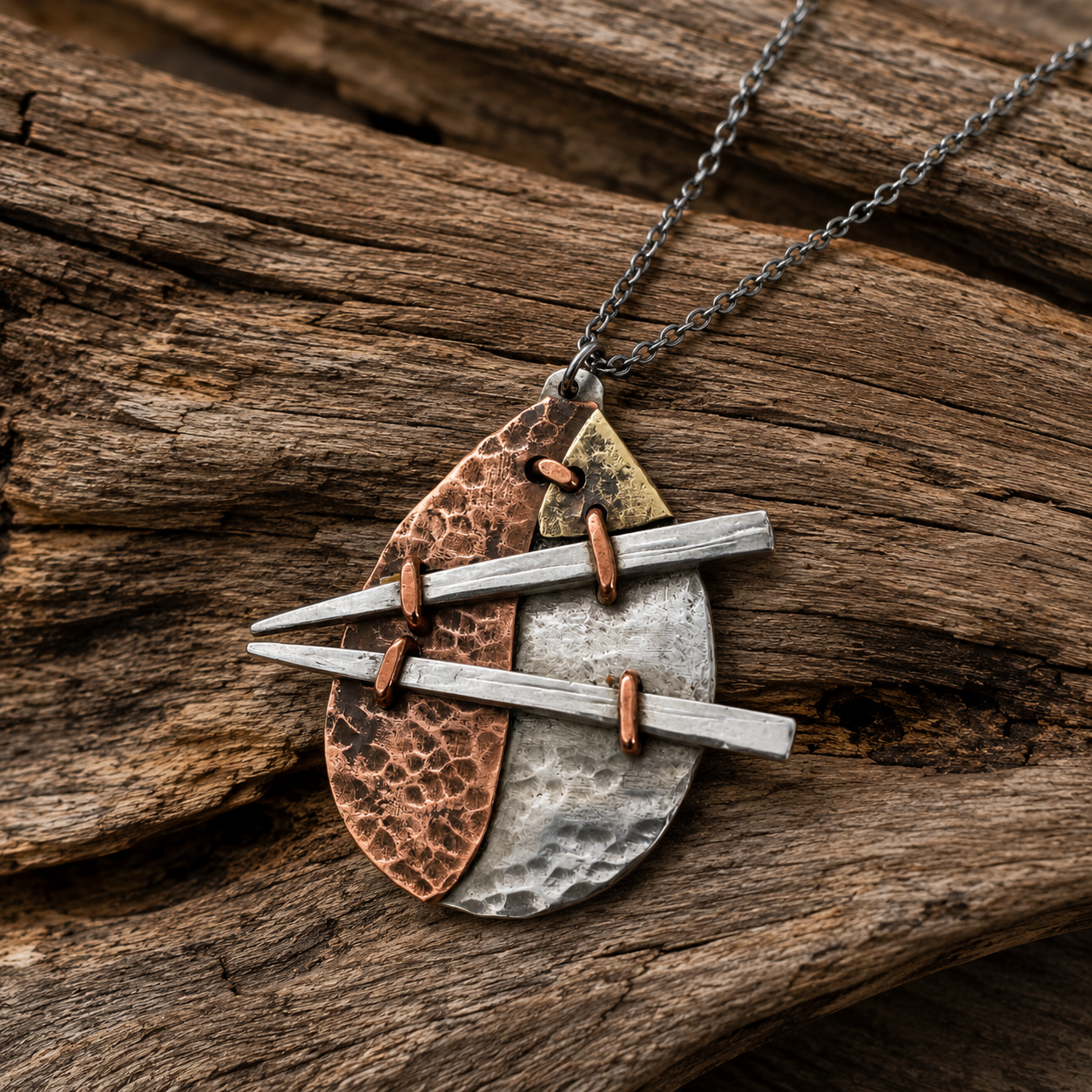 Mixed Metals Pendant Necklace | Reclaimed Silver Plate, Copper & Brass