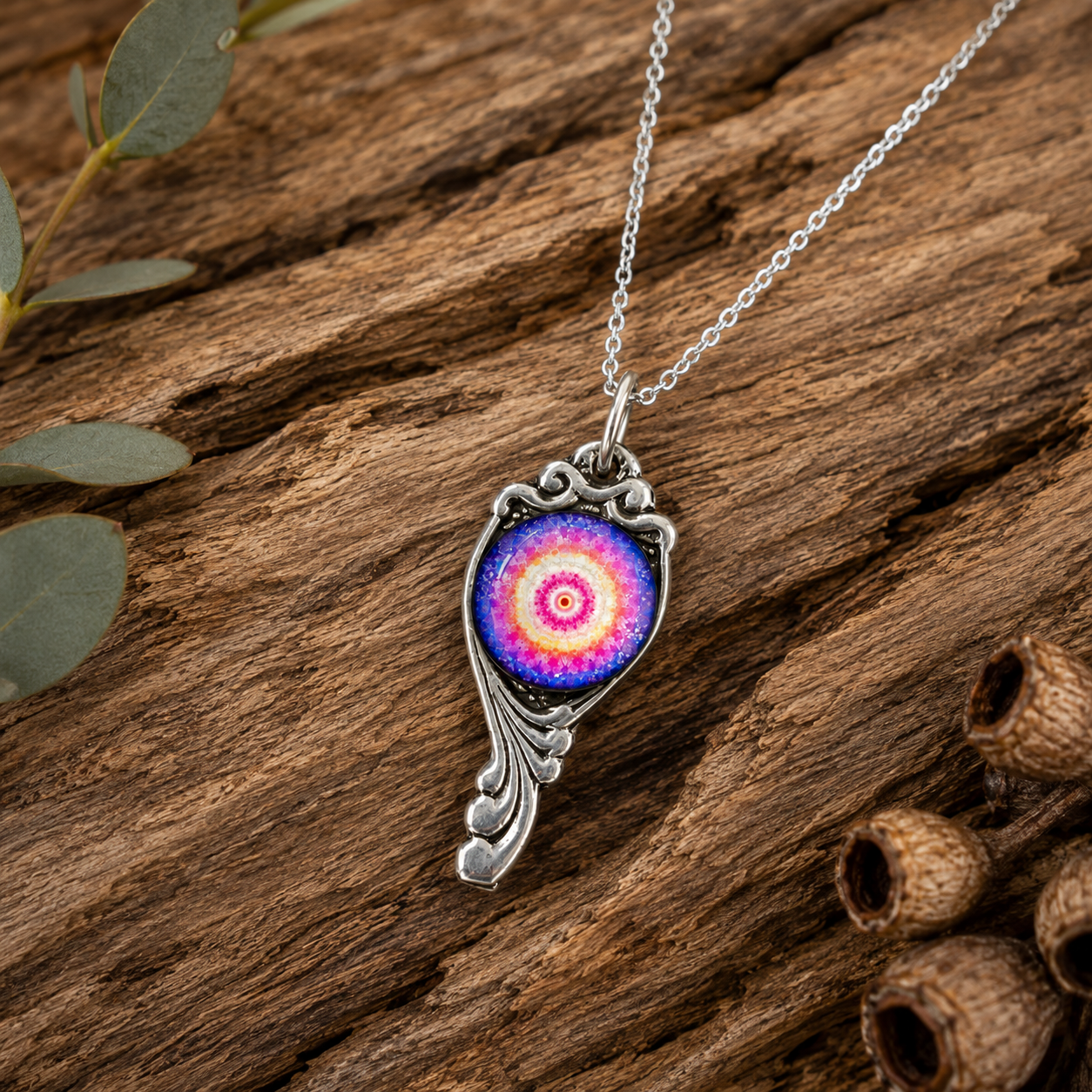 Mandala Pendant Necklace | Handcrafted Reclaimed Silver-Plated Spoon Jewellery
