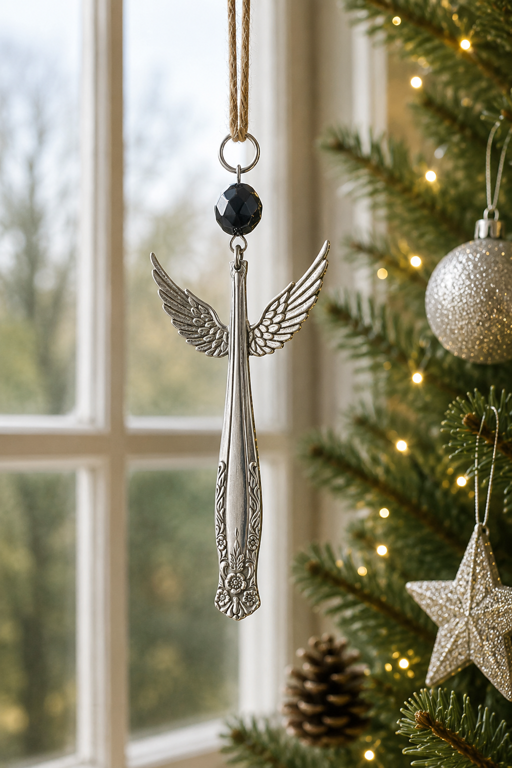 Silver Plate Guardian Angel Ornament | Handcrafted Vintage Cutlery Art
