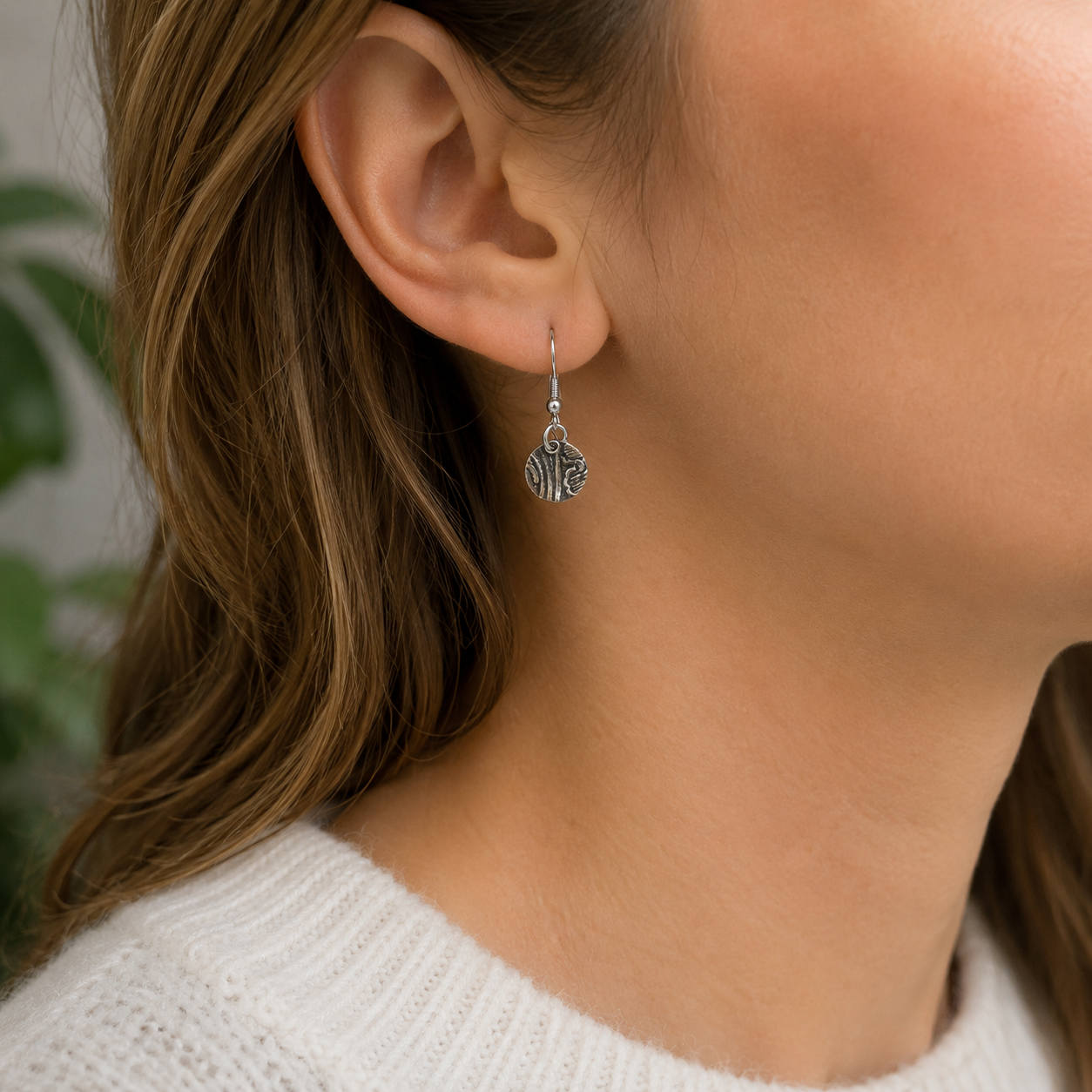 Textured Silver Disc Earrings | Handcrafted Repurposed Silver-Plated Jewellery