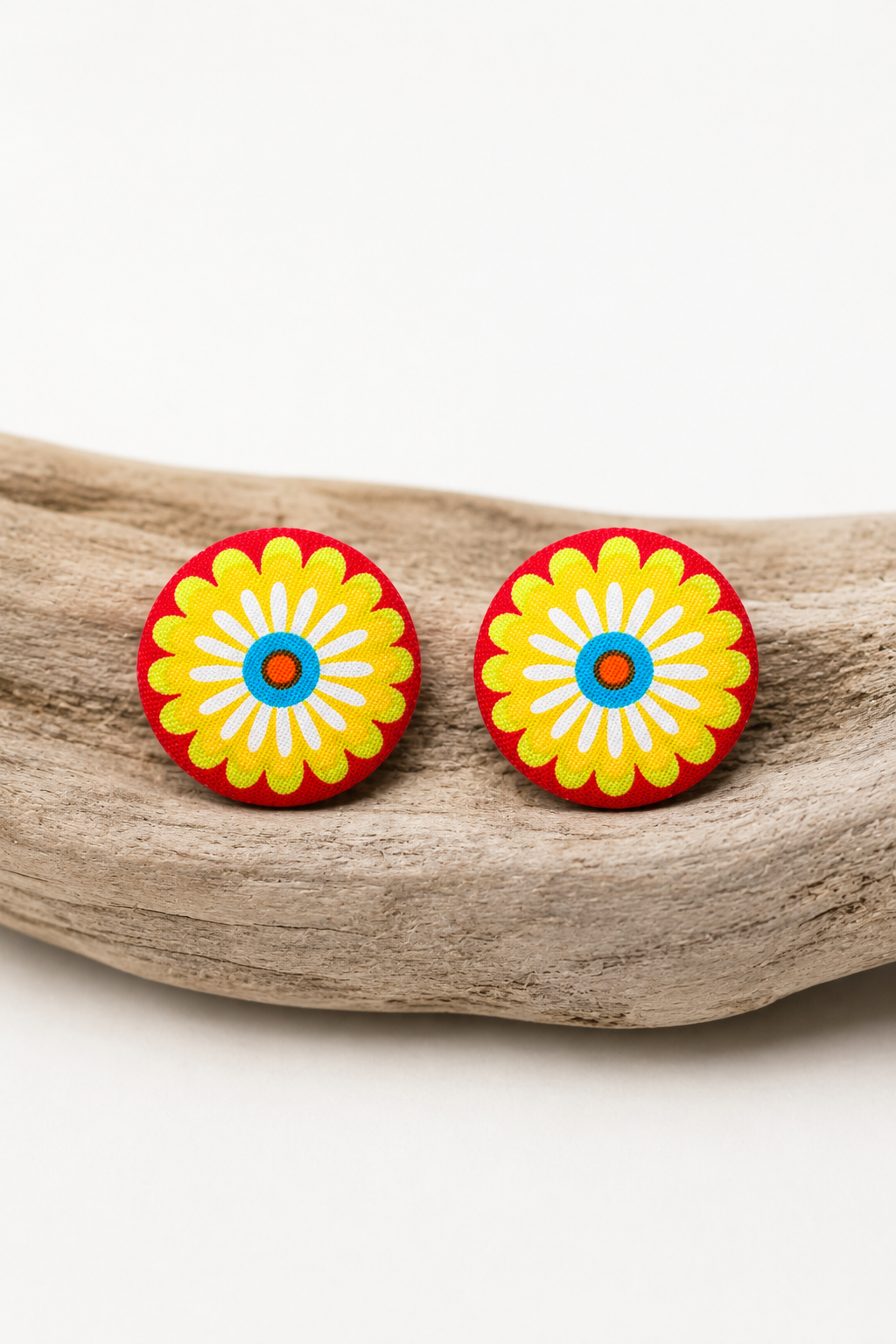 Retro Daisy Fabric Stud Earrings | Handcrafted Reclaimed Fabric Jewellery