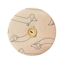 Load image into Gallery viewer, Upcycled double sided round padded playing card holder for kids or adults DACHSHUND & BUTTERFLY