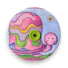 Load image into Gallery viewer, Upcycled double sided round padded playing card holder for kids or adults PSYCHEDELIC TURTLE