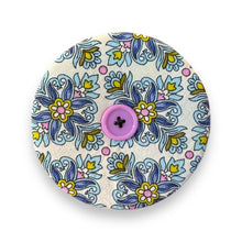 Load image into Gallery viewer, Upcycled double sided round padded playing card holder for kids or adults PSYCHEDELIC TURTLE