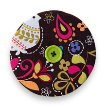 Load image into Gallery viewer, Upcycled double sided round padded playing card holder for kids or adults FLOWER & BIRDS