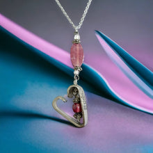 Load image into Gallery viewer, Pretty & romantic upcycled repurposed silver plate & glass bead heart pendant necklace