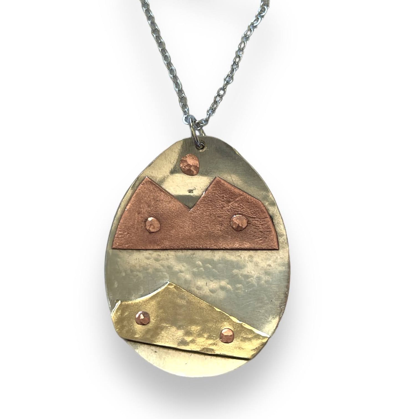 ARTISAN'S CHOICE: upcycled repurposed silver plated copper abstract landscape necklace