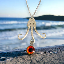 Load image into Gallery viewer, Beautiful upcycled repurposed textured silver plate octopus eye pendant necklace