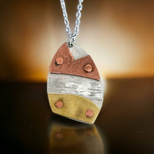 Load image into Gallery viewer, ARTISAN'S CHOICE: upcycled repurposed silver plated copper abstract landscape necklace