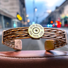 Load image into Gallery viewer, Upcycled and repurposed twisted copper bracelet with bullet end