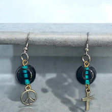 Load image into Gallery viewer, Upcycled repurposed blue glass bead earings