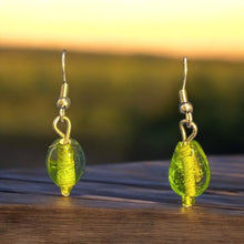 Load image into Gallery viewer, Upcycled repurposed green glass bead earings