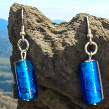 Load image into Gallery viewer, Upcycled repurposed blue glass bead earings