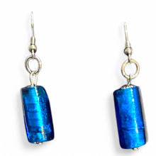 Load image into Gallery viewer, Upcycled repurposed blue glass bead earings
