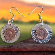 Load image into Gallery viewer, Upcycled repurposed vintage silver tray and copper earings