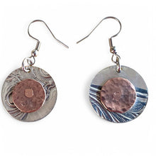 Load image into Gallery viewer, Upcycled repurposed vintage silver tray and copper earings