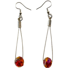 Load image into Gallery viewer, Upcycled repurposed guitar string with beautiful vintage orange sparkle bead earrings