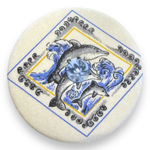 Load image into Gallery viewer, Upcycled double sided round padded playing card holder for kids or adults DOLPHINS