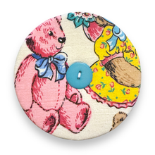 Load image into Gallery viewer, Upcycled double sided round padded playing card holder for kids or adults VINTAGE TEDDIES