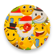 Load image into Gallery viewer, Upcycled double sided round padded playing card holder for kids or adults EMOJIS