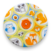 Load image into Gallery viewer, Upcycled double sided round padded playing card holder for kids or adults WOODLAND ANIMALS