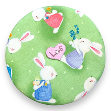 Load image into Gallery viewer, Upcycled double sided round padded playing card holder for kids or adults CUTE BUNNIES