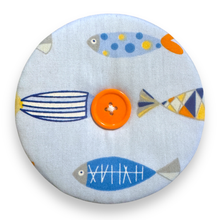 Load image into Gallery viewer, Upcycled double sided round padded playing card holder for kids or adults COWBOYS