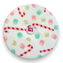 Load image into Gallery viewer, Upcycled double sided round padded playing card holder for kids or adults CHRISTMAS