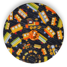Load image into Gallery viewer, Upcycled double sided round padded playing card holder for kids or adults TRAINS