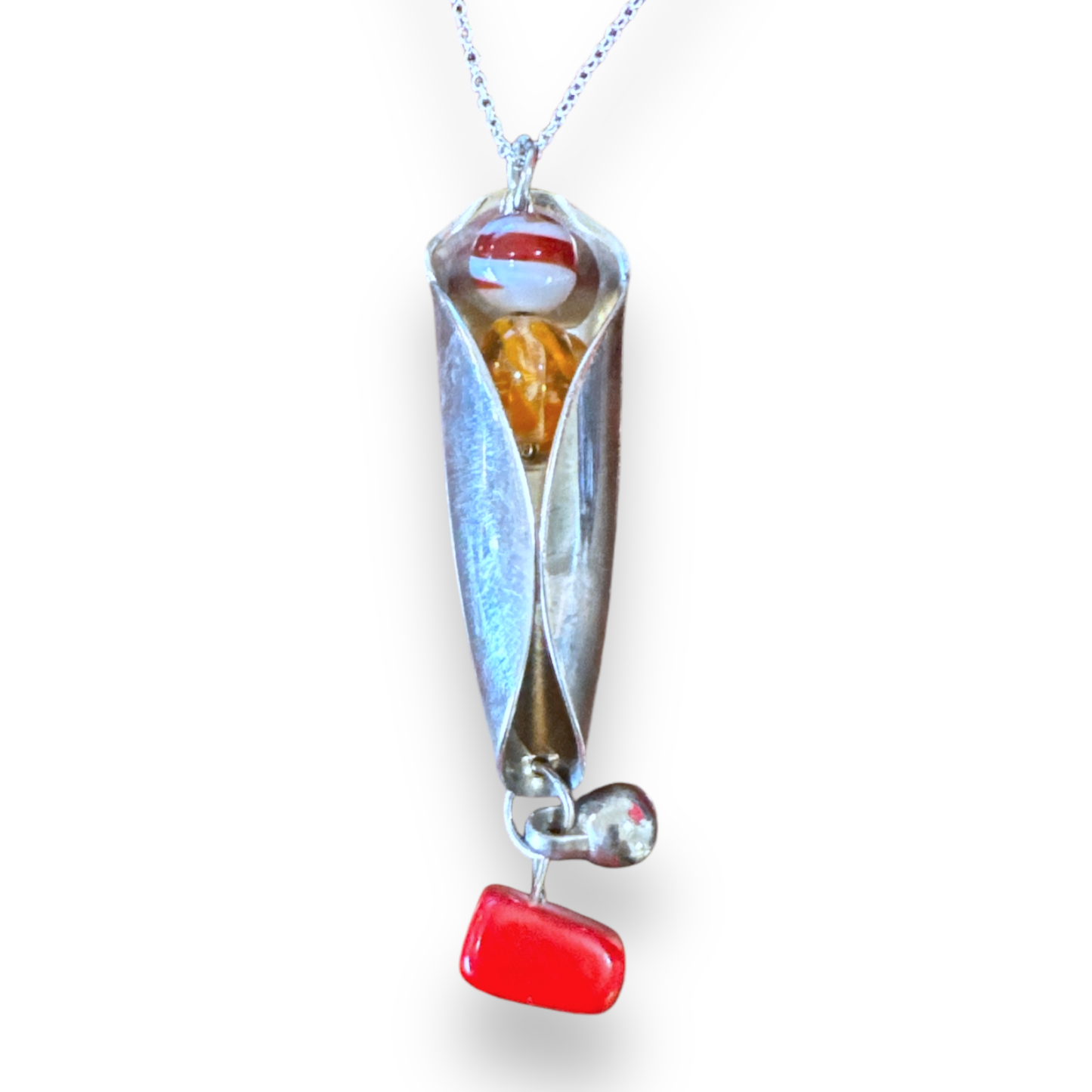 Stunning upcycled repurposed silver plated & glass beads pendant necklace made from vintage spoon