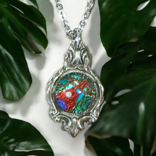 Load image into Gallery viewer, Stunning upcycled repurposed silver plated & glass pendant necklace made from vintage spoon