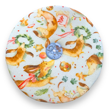 Load image into Gallery viewer, Upcycled double sided round padded playing card holder for kids or adults CHRISTMAS DACHSHUNDS