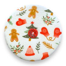 Load image into Gallery viewer, Upcycled double sided round padded playing card holder for kids or adults CHRISTMAS DACHSHUNDS